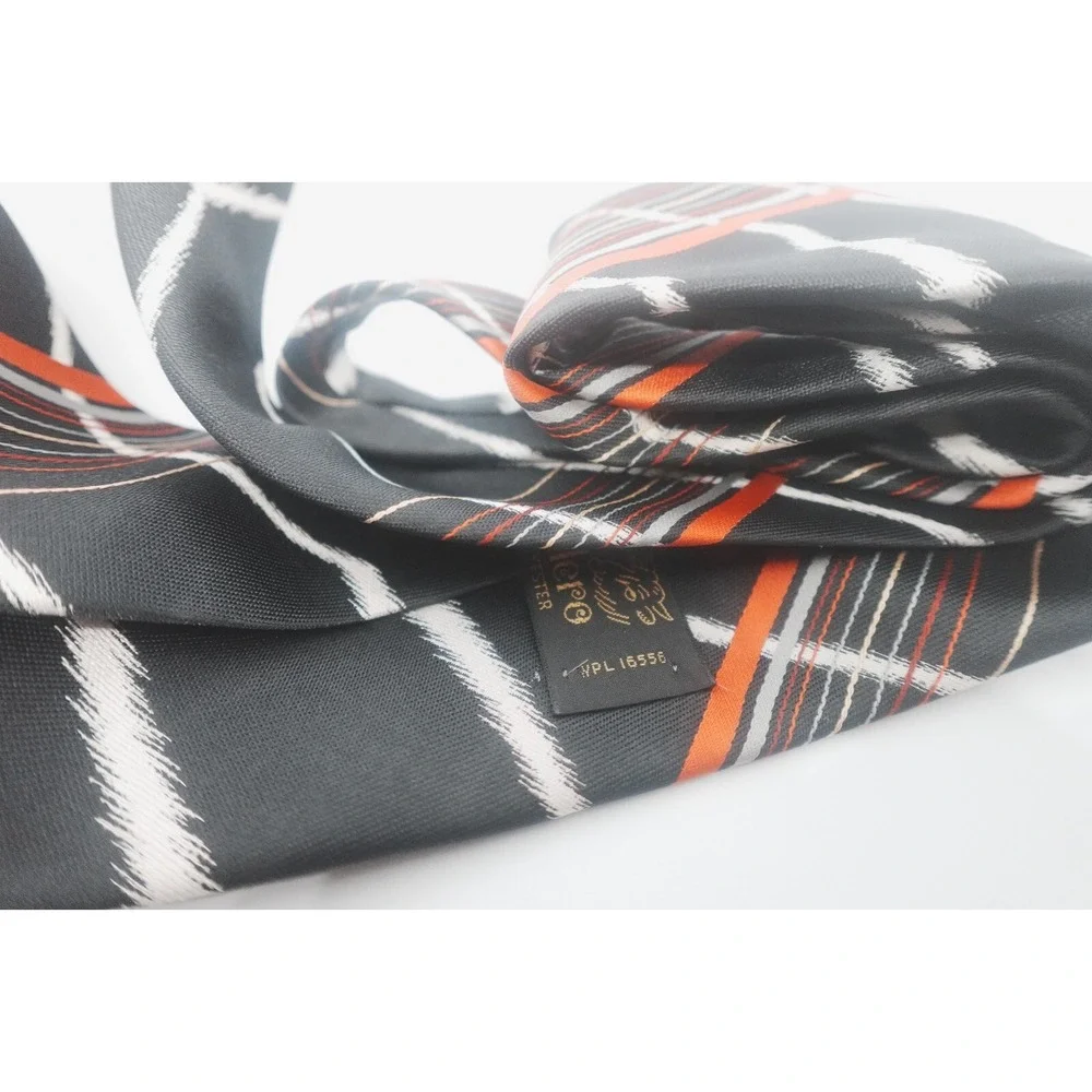 Vintage El Caballero Tie Black White Red Striped Art Deco Polyester‎